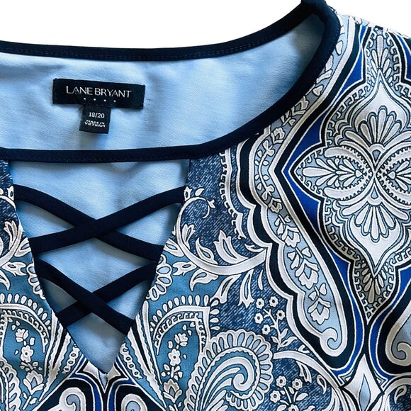 LANE BRYANT Dress, Plus Size 18/20, blue Paisley, fall dress, stretch, office - Picture 2 of 3